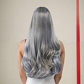 baratos Perucas Sintéticas sem Touca-Perucas sintéticas Ondulado Trama Curly Corte em Camadas Com Franjas Fabrico à Máquina Peruca 28 polegadas A1 Cabelo Sintético Mulheres Clássico Confortável Cores Gradiente Multi Cores