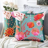 baratos estilo floral e plantas-Capa de Almofadas Decorativas de Flores 1PC Capa de Almofada Quadrada Macia para Sofá Capa de Almofada para Quarto Sala de Estar Cadeira
