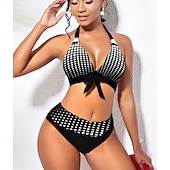 preiswerte Bikini-Sets-Damen Badeanzug Bikini Tankini Zweiteilig Monokini Freche Unterhose Bademode Tiefes V Push-Up Gestrickt Urlaub Tropisch Grafik Farbblock Stürzen Ärmellos Badeanzüge