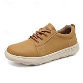 abordables Baskets-Baskets décontractées en cuir beige pour homme avec design à lacets - parfaites pour le confort au quotidien et les activités de loisirs