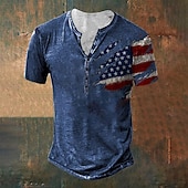 voordelige Vlag-Voor heren Grafische prints Amerikaanse vlag Nationale vlag T-shirt Henley-shirt Korte mouw Sport Modieus Ontwerper Buiten Straat Dagelijks Zomer Zwart Blauw Grijs Henley Henley-T-shirt
