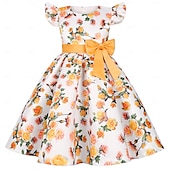 cheap Casual Dresses-Kids Girls&#039; Party Dress Graphic Sleeveless Special Occasion Princess Polyester Party Dress Summer Spring kids Yellow Wine Blue