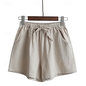 abordables Short en lin et coton-Femmes Short en coton et lin Shorts Slacks Streetwear Occasionnel Court Naturel Uni Avec Poches Conception à cordon élastique Confortable Vacances Rue Carmin Vert forêt Bleu ciel clair Gris Été Coupe