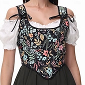 cheap Corsets-Retro Vintage Medieval Renaissance Corset Vest Bustier Viking Lace up Floral Fancy Dress Women's Celtic Fantasy Halloween Carnival Masquerade Vacation Casual Daily LARP Adults' Vest