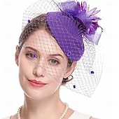 abordables Fascinators-Coiffe Tulle Chapeau Fedora Mariage Anniversaire Soirée Fête du thé Course de Chevaux Élégant ancien Mignon Avec Plume Casque Couvre-chef