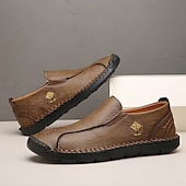 cheap Men&#039;s Slip-ons &amp; Loafers-Men&#039;s Beige Genuine Faux Leather Moccasins – Handmade Stitching Casual Slip-On Driving Shoes for Outdoor &amp; Trave