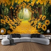 economico arazzo paesaggistico-Tappeto appeso paesaggio girasoli grande decorazione murale fotografica sfondo coperta tenda decorazione per casa camera da letto soggiorno