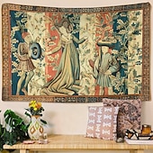 tanie Tkanina średniowieczna-Tkanina średniowieczna Tkanina z epoki średniowiecza Sztuka gotycka Duża tkanina Murals Dekoracja Fotografii Tło Zasłona Dom Sypialnia Salon Dekoracja Dworzanie w ogrodzie różanym Pani i dwóch