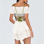 olcso Felsők-Retró Középkori Reneszánsz Fűző Prsluk Bustier Ren Faire Fűzős Virágos Jacquardszövet Női Kelta Fantasy királyi Mindszentek napja Farsang Parti Alkalmi / Napi LARP Felnőttek Fűző