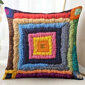 baratos Estilo Vintage-Capa de Almofada Decorativa de Patchwork Geométrico 1PC Capa de Almofada Quadrada Macia para Sofá Capa de Almofada para Quarto Sala de Estar