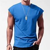 billiga Gym-toppar-Herr Linne Undertröjor Ärmlös tröja Ärmlös Rund hals Sommar Slät Mode Designer Muskel Utomhus Utekväll Gym Svart Vit Rubinrött Topp t-shirt för män