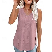 abordables Chemises et blouses-Femmes Chemisier Uni Moderne Occasionnel Sans manches Col en V Hauts Réguliers Quotidien Fête Sortir Asymétrique Vert herbe Noir Blanche Rose Claire Bleu Été