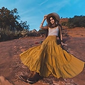 economico Fondi-Retrò Vintage Medievale Rinascimento Maxi Gonna Fiera del Ren Vichinghi Elfico Elastico in vita Ispirato alla Reggenza Tinta unica Per donna Fantasia Mascherata Vacanza Casual Quotidiano LARP Adulti
