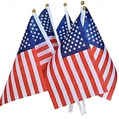 お買い得  ガーデンフラッグ、バナー-1個 USアメリカン Stick Flags 小型ミニUSA手持ちフラッグ 7月4日装飾、退役軍人パーティー、メモリアルデー