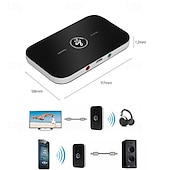 levne Bluetooth pomůcky-b6 bluetooth 5.0 vysílač přijímač 2v1 adaptér, bezdrátový audio adaptér aux 3,5mm jack rca stereo hudba do auta sluchátka reproduktor tv pc