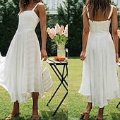 economico Abiti di Laurea-Per donna Abito Midi Abito Bianco Abito da laurea Abito Sottoveste Moda Compleanno Ferie Data Vestibilità regolare Semplice Senza Maniche Spalline sottili Bianco Estate