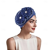 abordables Fascinators-Coiffure Mélange Polyester / Coton Chapeau souple Turbans Mariage Église Avec Perlage Paillettes Casque Couvre-chef