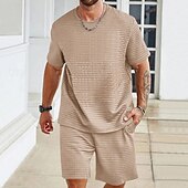 abordables chándal y sudadera con capucha para hombre-Hombre Tracksuit Conjunto de atuendo Bermudas Cuello Barco Exterior Diario Deportes Bolsillo Correa 2 Piezas Plano Negro Blanco Caqui Poliéster Ropa de Deporte Clásico Casual Verano
