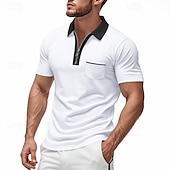 voordelige Klassieke polo voor heren-Voor heren Polo met kwartrits Golfshirt Dagelijks Feestdagen Kwart ritssluiting Korte mouw Modieus Basic Kleurenblok Lapwerk Zomer Lente Normale pasvorm Licht Blauw Zwart Wit Wijn Marineblauw Oranje