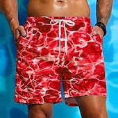 cheap Ocean Print-Men&#039;s Ocean Waves Swim Trunks Swim Shorts Board Shorts Mid Waist Streetwear Hawaiian Beach Vacation Wear Side Pockets Mesh Lining Elastic Drawstring Waist Designer Clothing Apparel