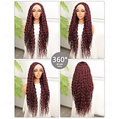 economico Parrucche lace sintetiche-Parrucca in pizzo sintetico Ricci profondi Stile 32 pollice Borgogna Riga centrale 13x4x1 T Parte Fronte in Pizzo Parrucca Per donna Parrucca Rosso bordeaux