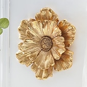 cheap Wall Sculptures-Vintage Large Flower Wall Decor, Gold Silver White Resin Wall Hanging, 3D Floral Wall Art for Home, Living Room, Bedroom Decoration