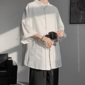 economico Casual da lavoro-Per uomo Camicia Camicia di lino Camicia casual Camicia con Bottoni Camicia di cotone Semplice Vacanza Camicia hawaiana Nero Bianco Blu marino Cachi Mezza Manica Colletto alla coreana Estate