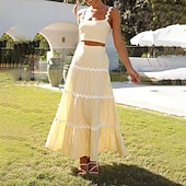 preiswerte Abschlusskleider-Damen Midikleid Weißes Kleid Abschlusskleid Zweiteiliges Kleid Mode Geburtstag Abschlussfeier Date Normale Passform Farbblock Ärmellos Spaghettiträger Hellgelb Weiß Sommer