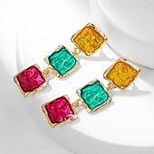 お買い得  イヤリング-女性用 イヤリング 幾何学的 虹色 スタイリッシュ シンプル イヤリング ジュエリー グリーン 用途 祝日 プロムドレス 1ペア