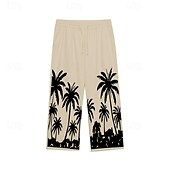 baratos Retrô-Homens Calças de linho Calças Calça verão Calças largas Com Cordão Cintura elástica Perna reta Coqueiro Conforto Respirável Comprimento total Ioga Diário Corrida Moda Retro Vintage Preto Branco