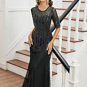 preiswerte Kleider-Retro Vintage Goldene Zwanziger 1920er Flapper Kleid Kleid Weihnachtsfeier Kleid Der große Gatsby Pailletten Netz Kostüm Damen Karneval Maskerade Hochzeit Hochzeitsgast Junggesellinnenabschiedsparty