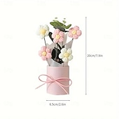 ieftine rechizite de petrecere-Buchet de flori artificiale din fire țesute manual - 1 set inclusiv flori țesute din țesătură hârtie de împachetat găleată din plastic 5 flori croșetate din fire - potrivite pentru cadouri pentru
