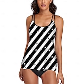 billiga Badessor-Dam Badkläder Tankini Baddräkt Elegant Skön Randig Ärmlös Baddräkter
