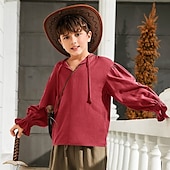 cheap Tops-Retro Vintage Medieval Renaissance Shirt Pirate Viking Lace up Solid Color Boys Pirate Halloween Carnival Children&#039;s Day Vacation Casual Daily LARP Kid&#039;s Shirt Spring &amp; Summer