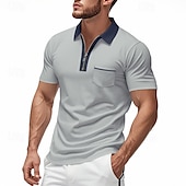 voordelige Klassieke polo voor heren-Voor heren Polo met kwartrits Golfshirt Dagelijks Feestdagen Kwart ritssluiting Korte mouw Modieus Basic Kleurenblok Lapwerk Zomer Lente Normale pasvorm Licht Blauw Zwart Wit Wijn Marineblauw Oranje