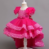 cheap Party Dresses-Kids Girls&#039; Party Dress Sequin Sleeveless Wedding Special Occasion Sequins Ruched Zipper Adorable Sweet Polyester Asymmetrical Party Dress Tulle Dress Summer Spring Fall 4-12 Years Pink Purple Green