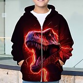 billiga Pojkens 3D-djur-Pojkar 3D Dinosaurie Huvtröja Kappa Ytterkläder Långärmad Vår Höst Förtjusande Sport Barn 4-12 år Blixtlås Gata Dagligen Normal