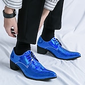 baratos Formal-sapatos masculinos para baile de formatura - oxfords de couro sintético com padrão floral azul vibrante para uso formal e de festa