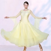 voordelige Ballroom danskleding-Ballroomdansen Kleding Gesplitst Kristallen / Bergkristallen Tule Dames Prestatie Feest Lange mouw Netstof Spandex Imitatiezijde