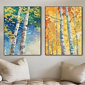 abordables Peintures Abstraites-peinture à l&#039;huile de paysage de forêt d&#039;automne peinte à la main peinture à l&#039;huile d&#039;automne art mural ensemble de 2 peintures abstraites beiges sur toile une paire de peinture de paysage de texture
