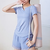 رخيصةأون تي شيرتات وبلوزات بدون أكمام للجري-نسائي تيشيرت للجري كم قصير تي شيرت فضفاض ملابس الرياضة V رقبة لون سادة سريع جاف ناعم متنفس تمرين نادي رياضي المشي الركض ملابس رياضية ألبسة رياضية أسود فاتح أخضر أزرق