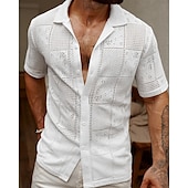 economico camicia da uomo con bottoni-Per uomo Camicia Camicia Estiva Camicia casual Camicia da Spiaggia Camicia con Bottoni Bianco Manica Corta Semplice Colletto a Camicia Vacanza Camicia hawaiana Abbigliamento Poliestere Moda Casual