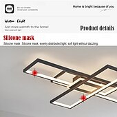 お買い得  シーリングライト調光可能タイプ-モダンな天井ライト 23.6 インチ 96 ワット 35.8 インチ 124 ワット LED 無限調光 リモコン付き 4 リング ブラック 埋め込み式天井照明器具 低天井の寝室、リビングルーム、ダイニングルームに最適