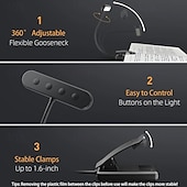 abordables Luces de lectura-1 lámpara de lectura con clip de carga para el ojo, sin parpadeo, 12 luces LED, luz de lectura nocturna para dormitorio, carga USB
