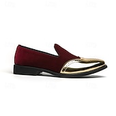preiswerte Männer Schuhe-Männer Mardi Gras rote Samt und goldene Akzent Slipper – luxuriöse Slipper für Karneval Partys und elegante Veranstaltungen