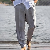 olcso Ünnep-Férfi Vászon nadrág Nadrág Nyári nadrág Strand nadrág Zseb Sima Mokaszinok Légáteresztő Vakáció Napi Szabadság Hawaii Boho Fekete Fehér