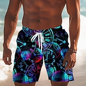 billiga Retro Vintage &amp; Etik-Herr Klocka Bländ färg Badshorts Boardshorts Medium Midja Streetwear Hawaiisk Semester Helgdag Standkläder Snörning Mesh foder Elastisk midja Designer Kläder