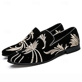 abordables Chaussures sans lacets &amp; mocassins-chaussures de bal pour hommes - mocassins en velours noir avec motif de blé brodé doré pour les occasions formelles