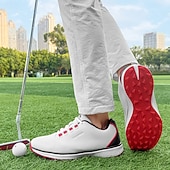 preiswerte Herren Golfschuhe-Herren Performance Golf Sneaker in Weiß mit roten Schnürsenkeln, atmungsaktive Mikrofaser, ideal für Amateurgolfer