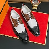 abordables Officiel-Chaussures richelieu à bout golf tricolores pour hommes en noir, blanc et marron, chaussures de spectateur en cuir d&#039;inspiration Gatsby pour fêtes vintage, mariages et soirées formelles